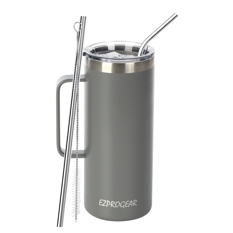 EZ ProGear20 oz 2 Pack Stainless Steel Tumbler w/Lids, Handle & Straws  Travel Coffee Mug