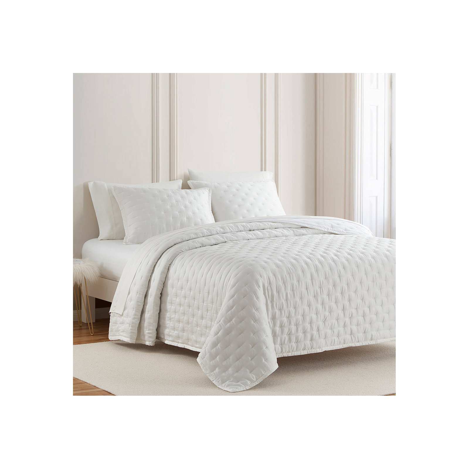 Brockham Premium 100% Lyocell Silky Soft Quilted Modern Contemporary Pillow Sham, King, White