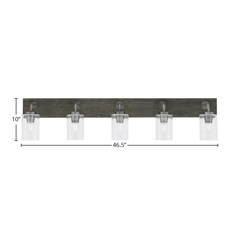 Barre d'éclairage de salle de bain 5 lumières Oxbridge, Graphite / gris vieilli, Clair
