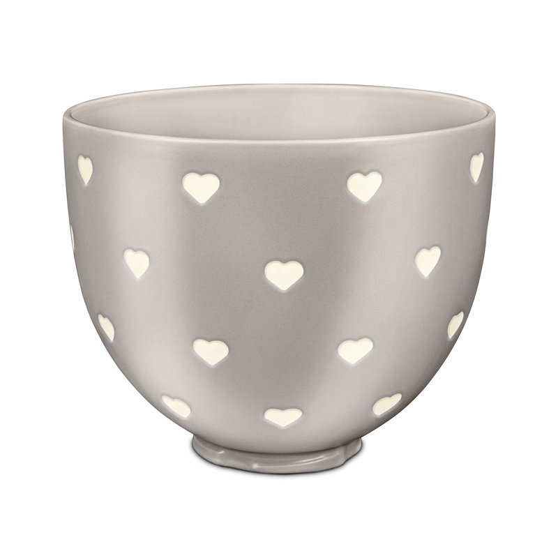KitchenAid 5-Quart Titanium-Reinforced Ceramic Bowl for Tilt-Head Stand Mixers in Gray Hearts