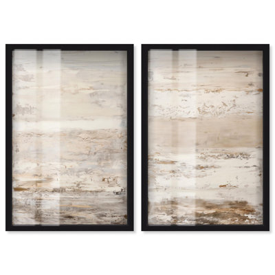 Desert Gleam Diptych Shadowbox Print Abstract Wall Decor Set by Art Remedy, Black Frame, 10 x 15