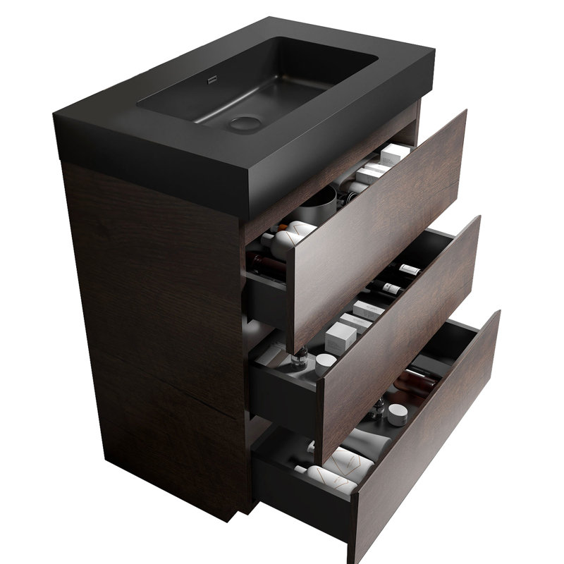 Meuble-lavabo de 30 po - intérieur spacieux, aspect élégant noyer, fonctionnalité lisse, Noyer, 31", Noir