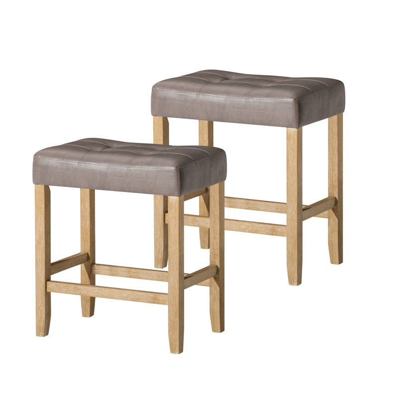 Oxfield Upholstered Faux Leather Counter Stool with Solid Wood Frame, Gray, Brown, Counter Stool (26" Seat Height)