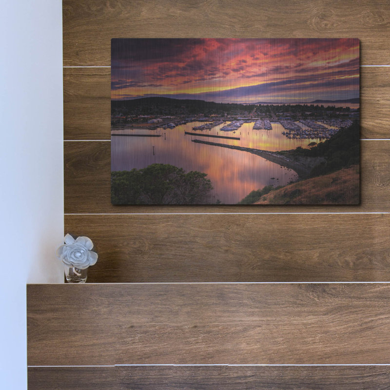 «Red Sunset Over Harbor» par Shawn / Corinne Severn, art mural en métal, H 12 po x l 16 po