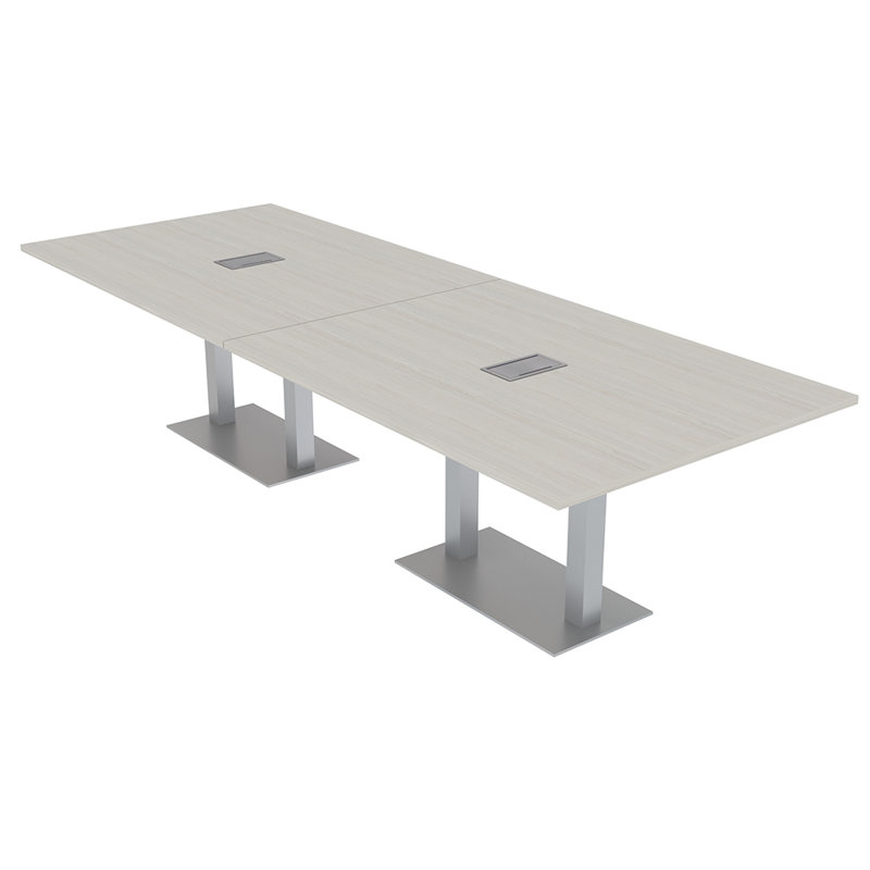 Table de conférence rectangulaire avec base en métal double | Unité électrique, Argent argent, Sel Lakeland