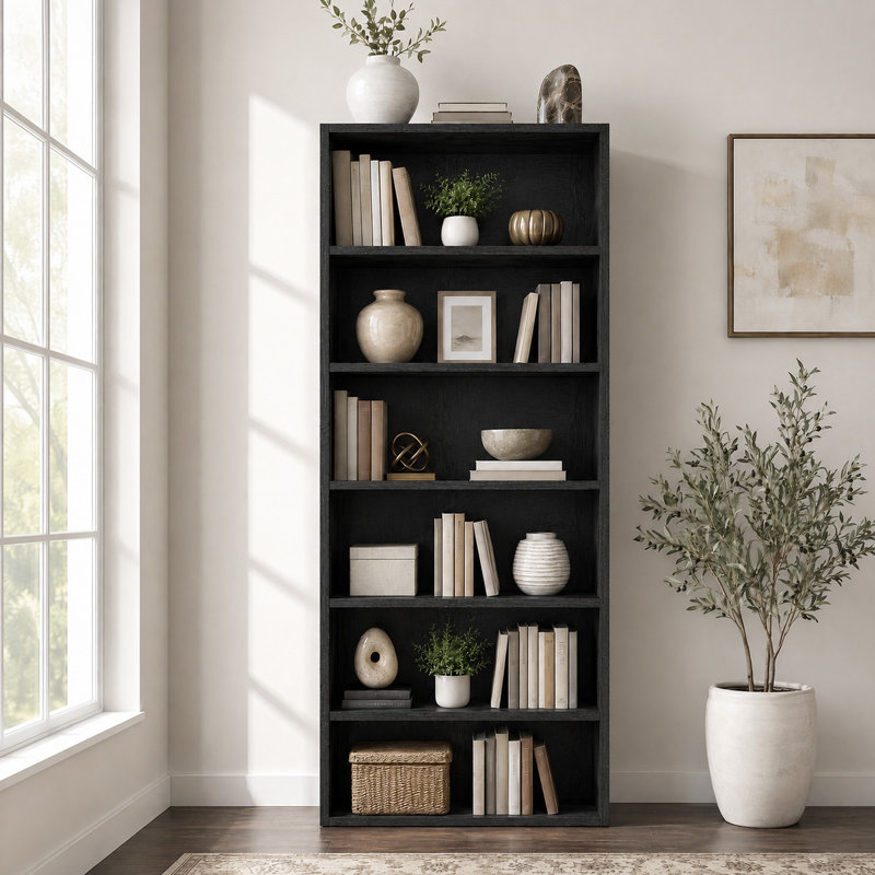 Bibliothèque 63 po H 6 po, (6 tablettes) H 63 po x l 23,8 po x P 9,2 po, Noir