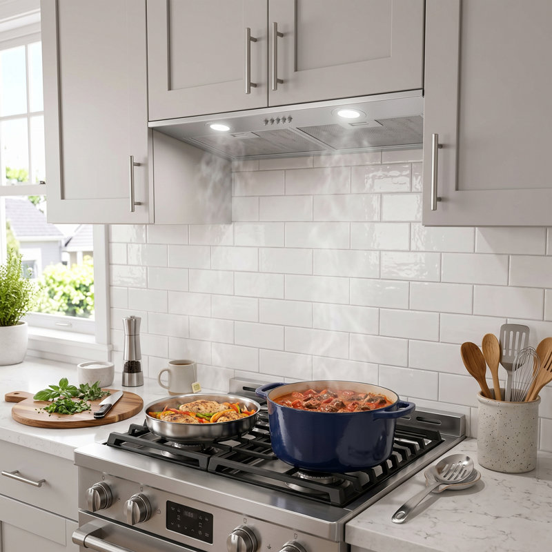 Hotte de cuisine sous-meuble de 70 cm (27,5 pouces), hotte à conduit à 3 vitesses avec éclairage DEL et filtres en aluminium lavables
