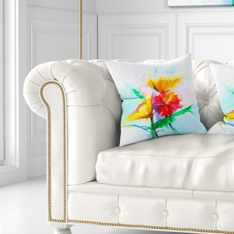 Oreiller imprimé floral jaune nature morte gerbera, 16 po x 1 po, Coussin décoratif