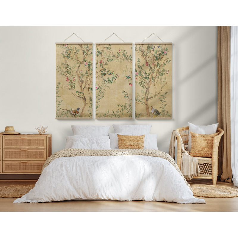 Porte-affiche chinois imprimé sur tissu 3 pièces, Jaune