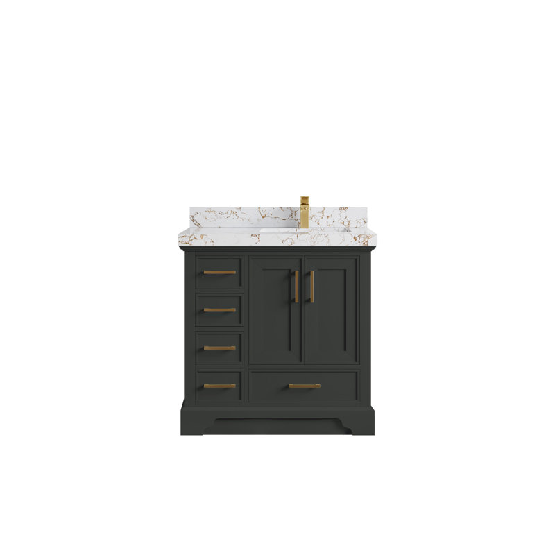 Meuble-lavabo simple 36 po avec comptoir en quartz Jimmi