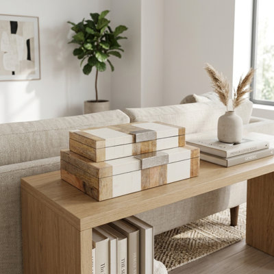 Boîtes de rangement rectangulaires décoratives en résine avec couvercles pour vitrine - Boîte de rangement moderne pour la chambre et la décoration intérieure - 28 cm, brun et beige