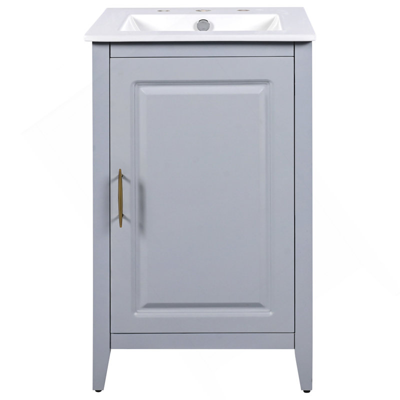 Meuble-lavabo de 20,3 po avec lavabo, tiroir fonctionnel, tablette de porte, porte à fermeture en douceur, Gris