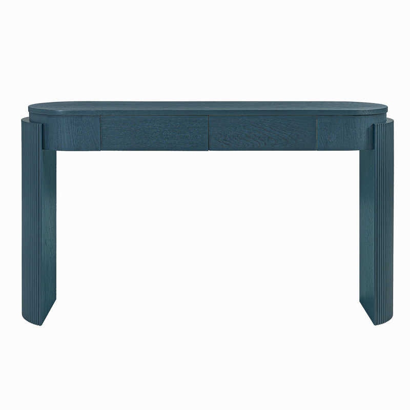Navy Blue Fluted Entryway Table - 2 Drawer Oval Console for Living Room, Navy