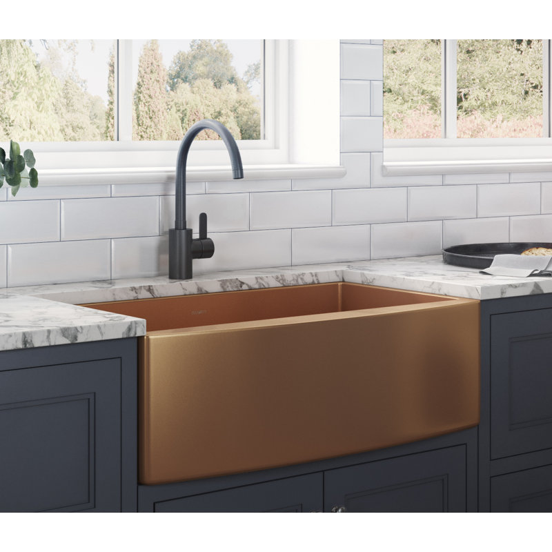Terraza 33" L x 22" W Farmhouse Kitchen Sink with Sink Grid, Matte Bronze