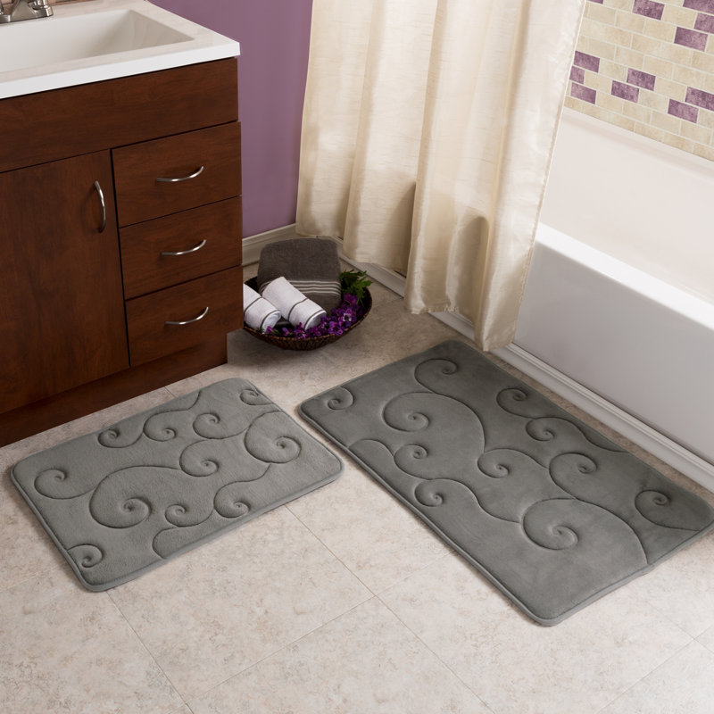Lavish Home Set of 2 Memory Foam Bath Mats, Gray, Platinum