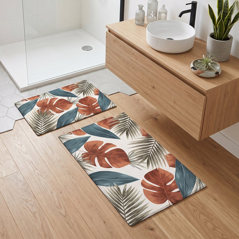 Brisa Tropical Weave Multicolor Bathmat Set (2 Pieces)