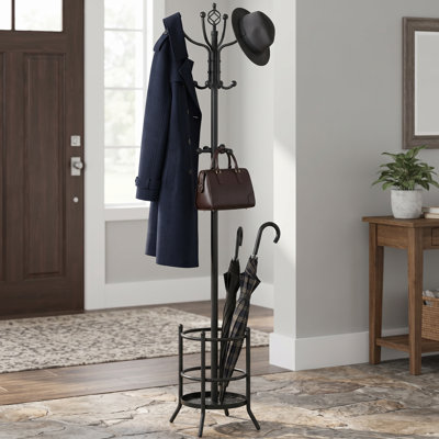 Portemanteau autoportant avec porte-parapluie pour le vestibule et la chambre à coucher, portemanteau robuste à plusieurs crochets pour manteaux, chapeaux et foulards