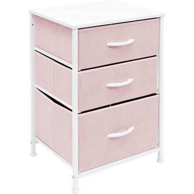 Sorbus 3 Drawers Nightstand With Steel Frame, Wood Top & Fabric Bins In Pink