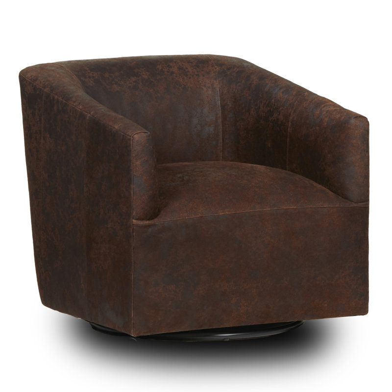 Fauteuil d'appoint pivotant en cuir Bergholt, Cuir véritable brun