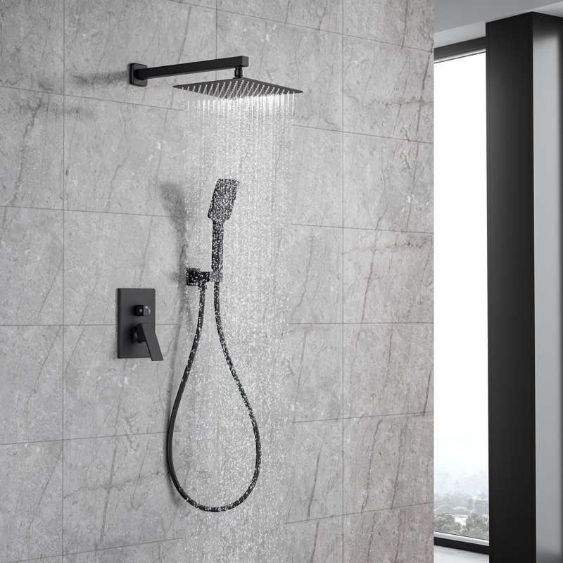 Système de douche complet à pression équilibrée avec valve brute, Noir