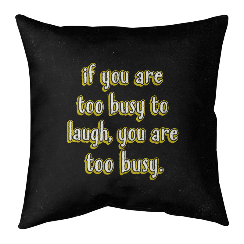 Coussin «Make Time For Laughter», 20 po x 20 po, Jaune, Housse de coussin seulement - sans insert