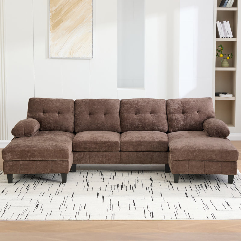103.5"W 4-Piece Upholstered Sectional, Brown Chenille