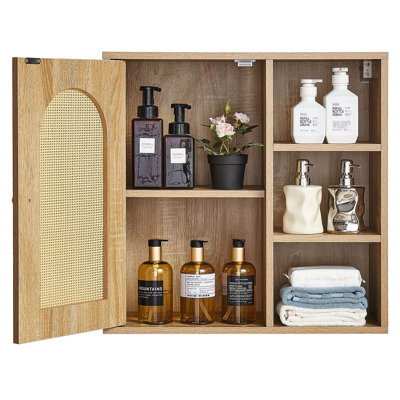 Armoire murale de salle de bain avec porte et étagère réglables sur 5 niveaux de hauteur, armoire à pharmacie murale à fixer au-dessus des toilettes, organisateur suspendu avec étagères