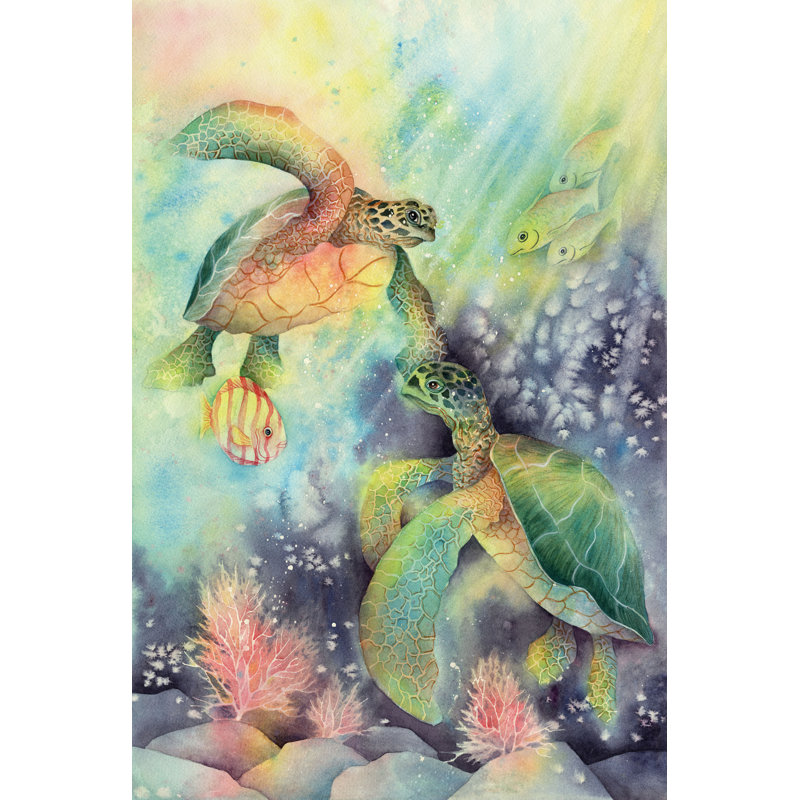 Tortues de mer - peinture sur toile tendue, H 12 po x l 8 po