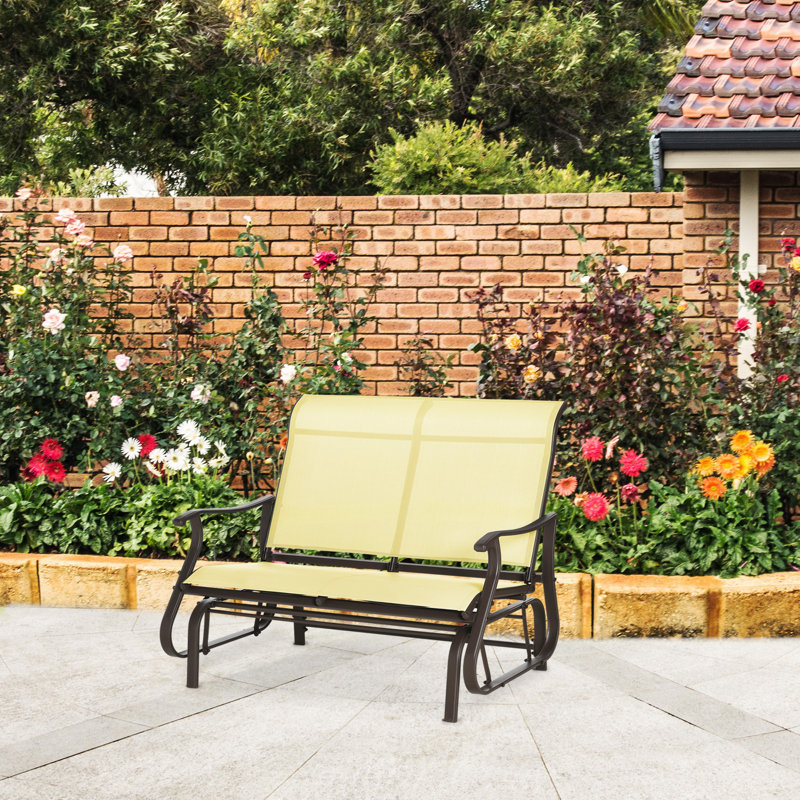 Banc de jardin extérieur en acier, Beige / noir, H 33,5 po x l 47,3 po x P 27,5 po