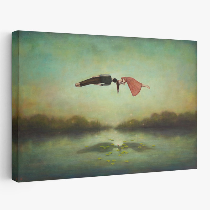 Rêveurs, lieu de rencontre - Art fantastique surréalisme urbain et pop figuratif, H 24 po x l 16 po
