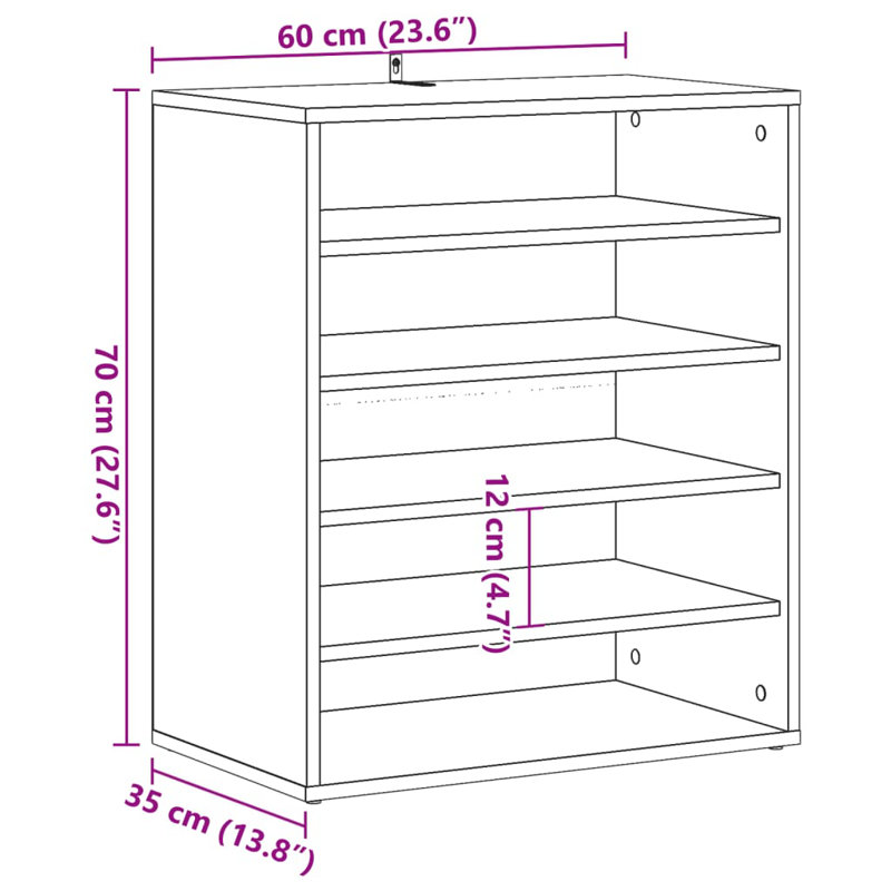 Shoe Cabinet Engineered Wood, Oak Handcrafted