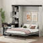 Lit escamotable double avec bureau et tablettes et armoires de rangement, cadre de lit