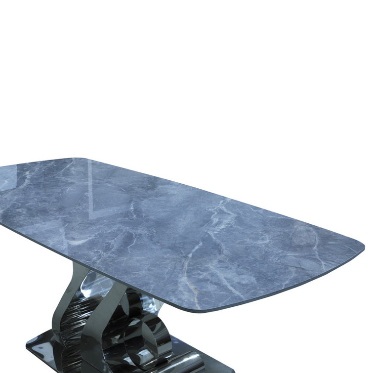 Luxury Rectangle Dining Table - Durable Stone Surface with Artistic Steel Legs