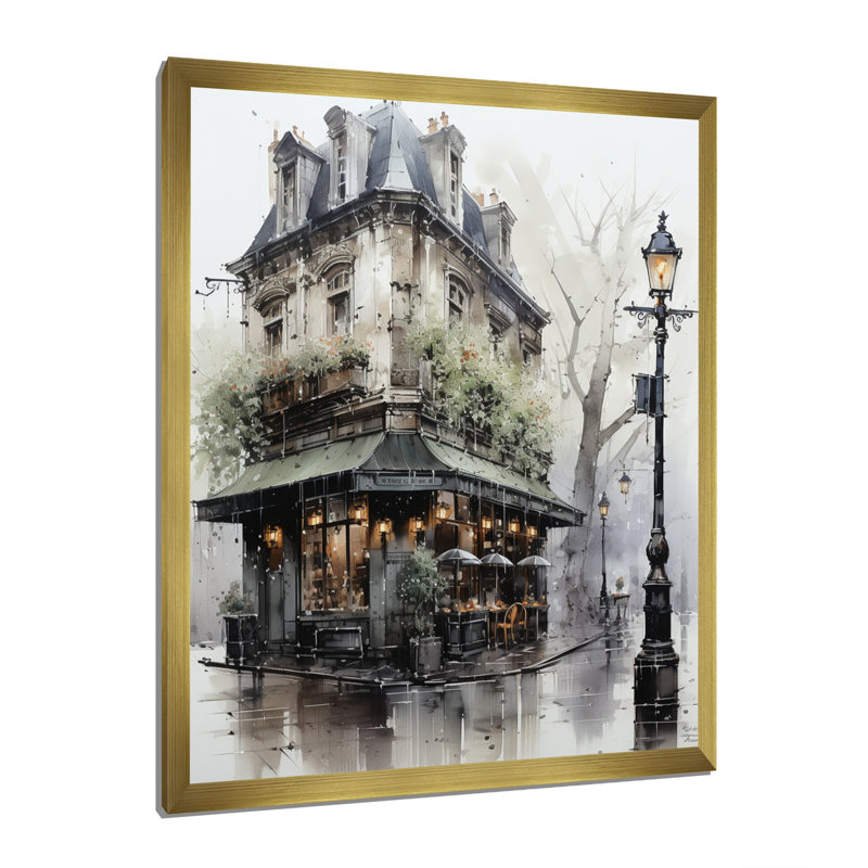 Paris Montmartre Mist - Paris Framed Wall Decor, Gold Single Picture Framed, 40" H x 30" W x 1.5" D