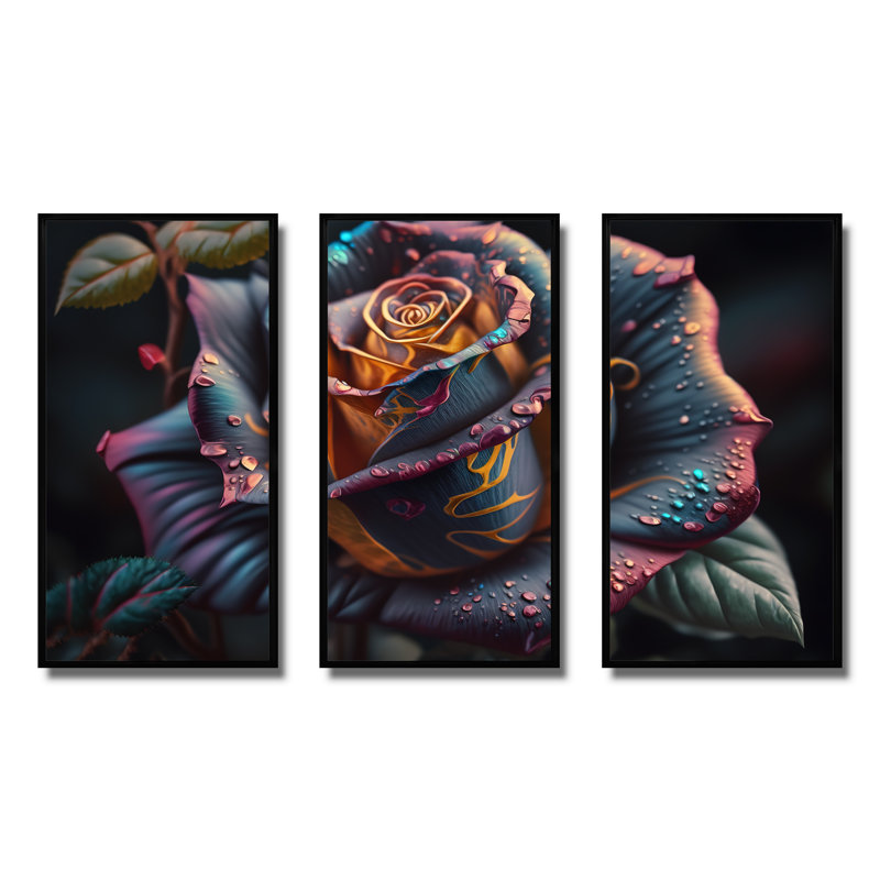 «Colorful Colorful I», reproduction sur toile 3 pièces, Cadre noir, H 28 po x l 36 po x P 1 po