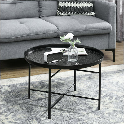Table basse ronde de 24 po avec plateau martelé, conception en métal rétro pour le salon et la chambre à coucher, table d'appoint polyvalente