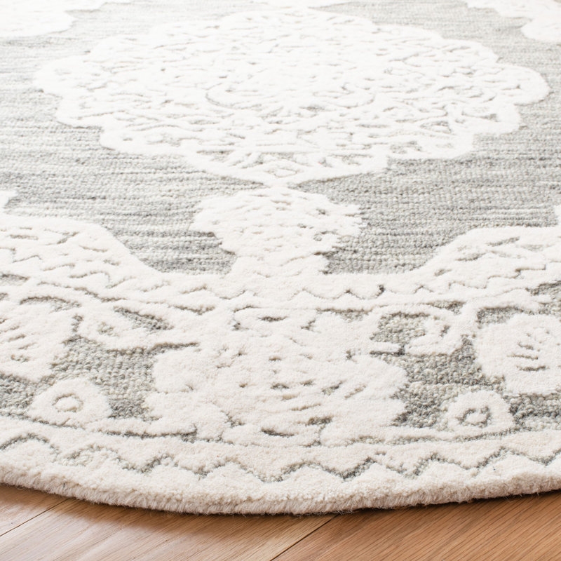 Micro-Loop Hand Tufted Wool/Cotton Oriental Rug in Gray, Rectangle 4' x 6'