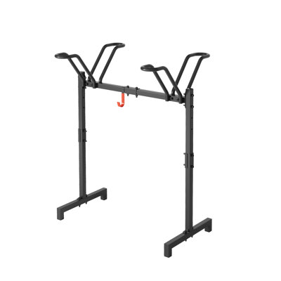 2 Bikes Storage Rack, Adjustable Floor Stand with Hook, Metal Organizer for Garage, Fits Mountain/Road Bikes