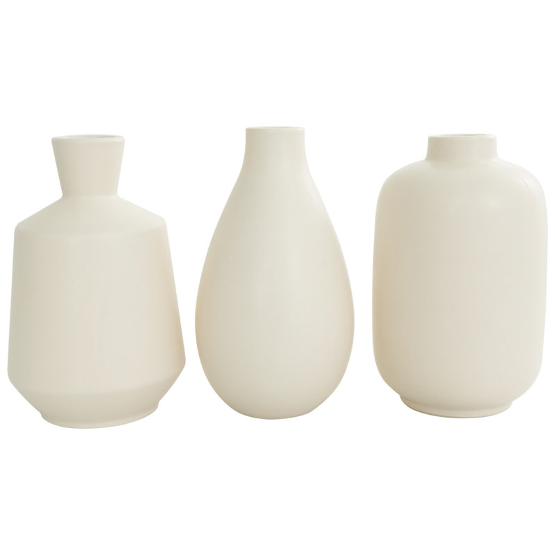 Mable 3 Piece Ceramic Table Vase Set, Cream