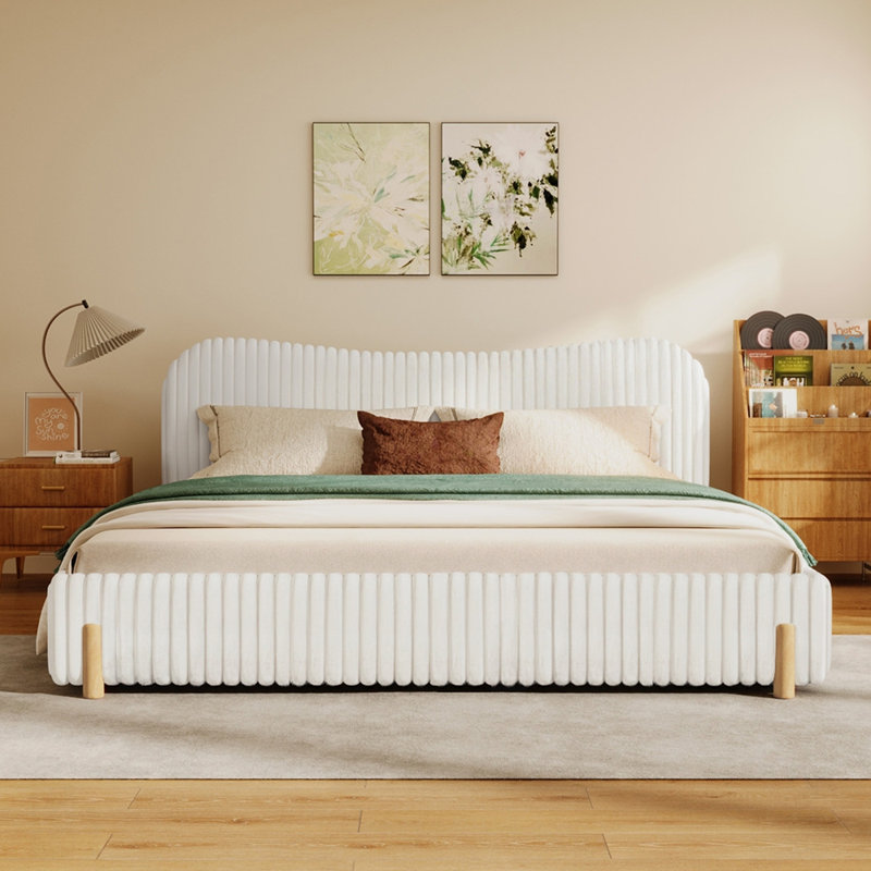 Lit tapissier Boucle avec tête de lit ondulée et coutures verticales