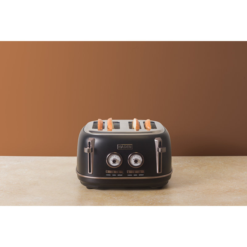 HADEN Dorset 4-Slice Wide Slot Toaster, Black/Pewter
