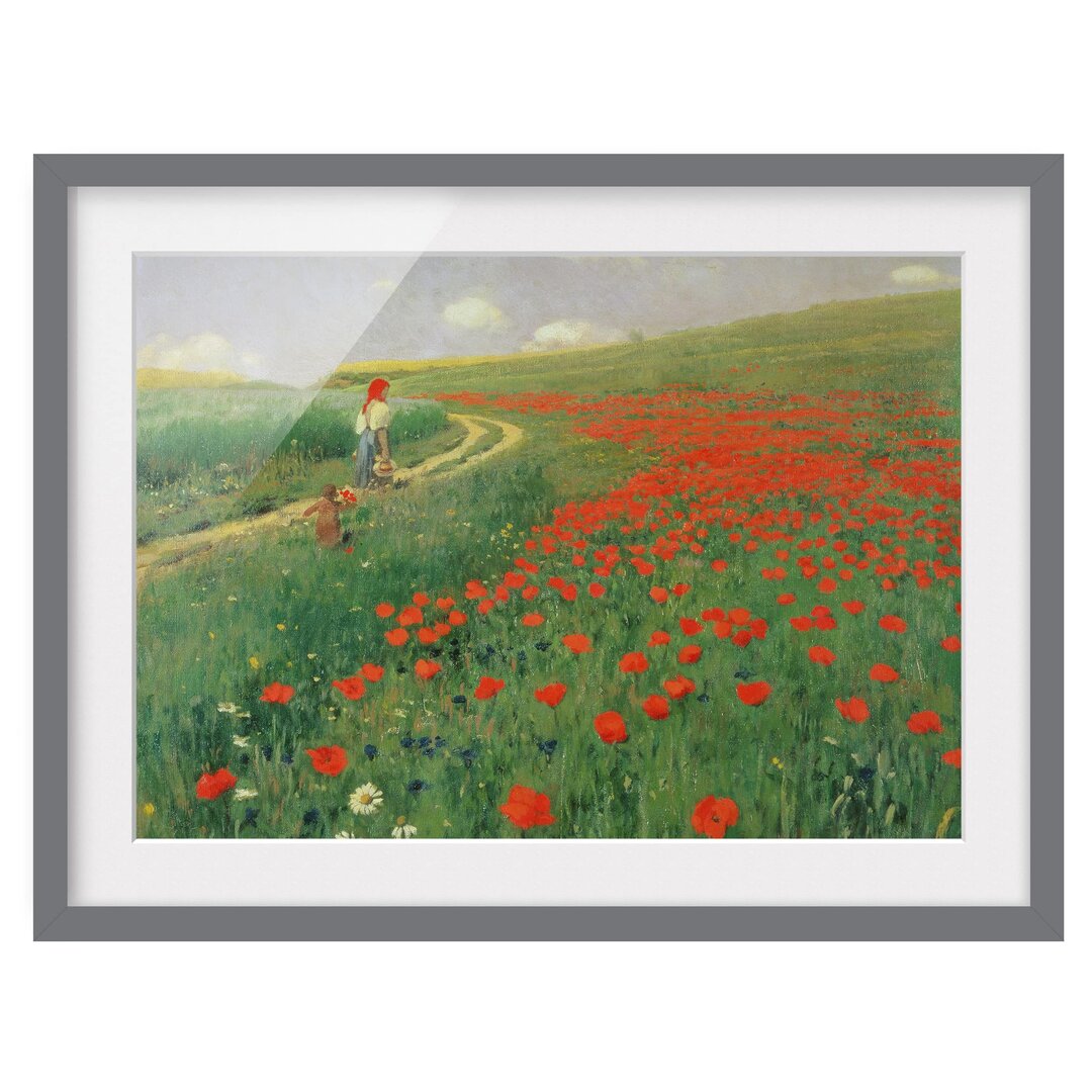 Gerahmtes Poster Summer Landscape with Blooming Poppies von Pál Szinyei–Merse