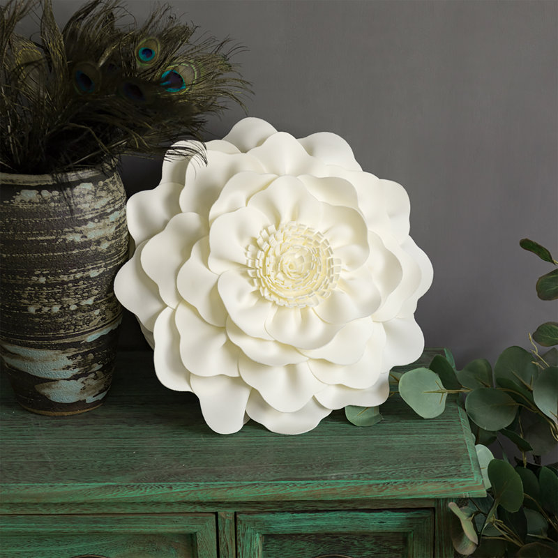 3D Peony Flower Accent Pillow Handmade Cushion Appliqued Decorative Throw Pillow Cover & Insert 14in, Cream