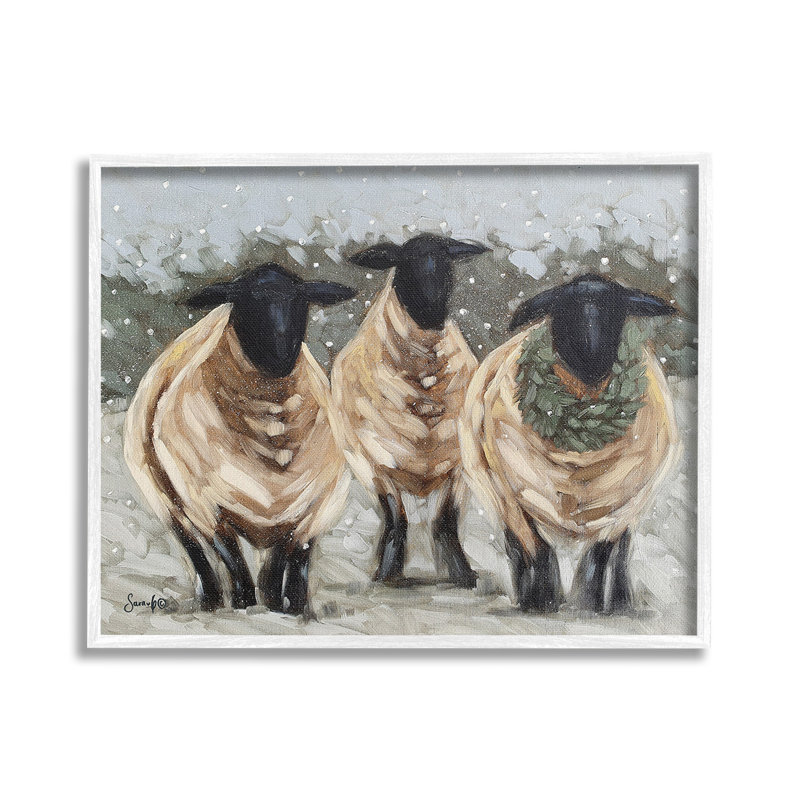 «Sheep in Winter Scene», art de la giclée encadrée par Sara G. Designs, Giclée encadrée blanc bord de mer, H 24 po x l 30 po