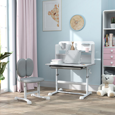 Desk And Chair Set, Height Adjustable School Study Desk And Chair Set With Tilt Desktop, Storage Drawer, Writing Desk