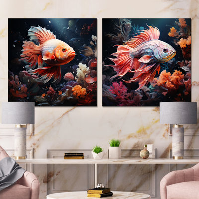 Poisson multicolore du récif de corail I - ensemble de 2 décorations murales en métal animaux côtiers