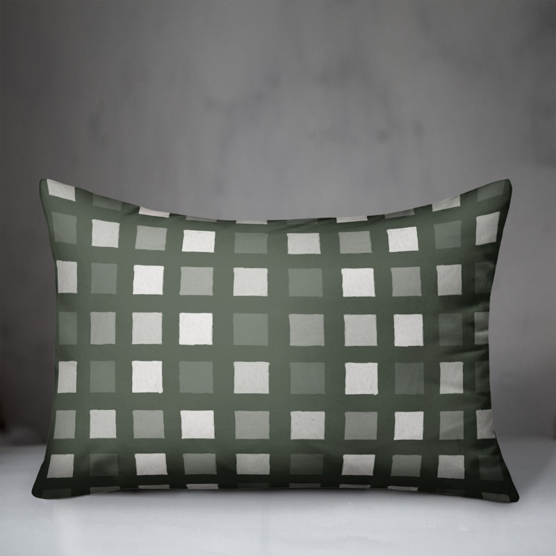 Little Gray Squares Outdoor Throw Pillow, Sauge, H 18 po x l 25 po