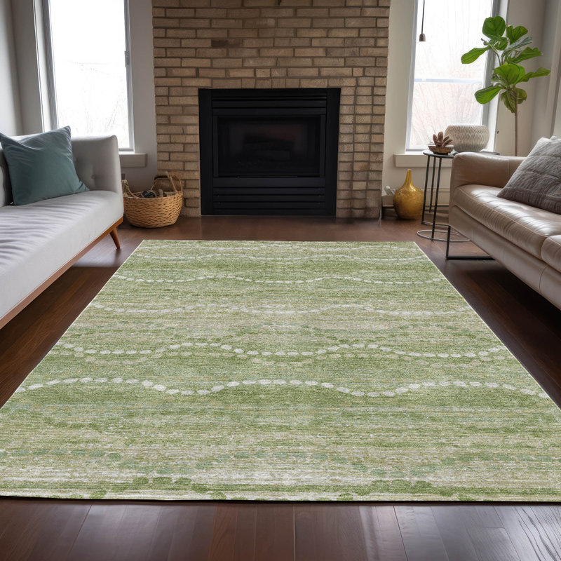 Machine Washable Indoor/Outdoor Xhevrie Sage Rug, Rectangle 3' x 5'