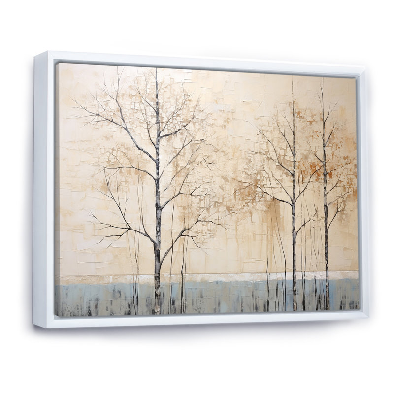 Harmonous beige arbre IV sur toile, H 30 po x l 40 po x P 1,5 po, Cadre flottant blanc