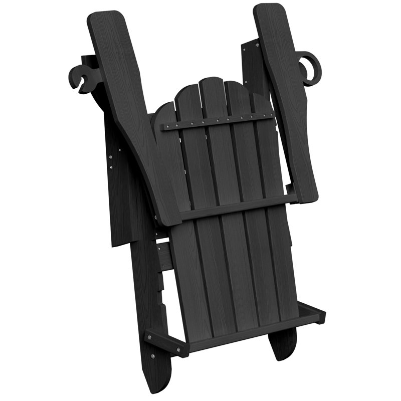 HDPE Adirondack Foldable Chair Wood Texture With Cup Holder(Set Of 4), Black